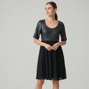 Alice by Temperley Leather Chiffon Pleated Mini Dress Size 2